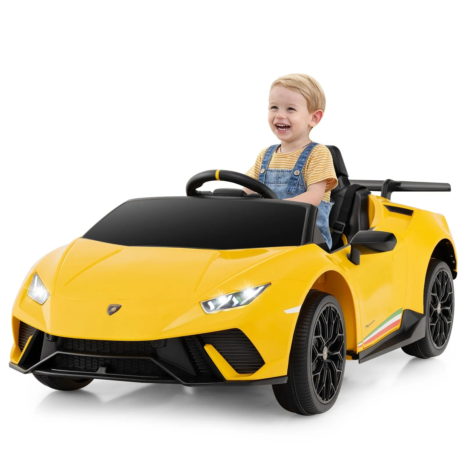 12V Kids Ride on Car Lamborghini with Remote Control and LED Lights-Yellow