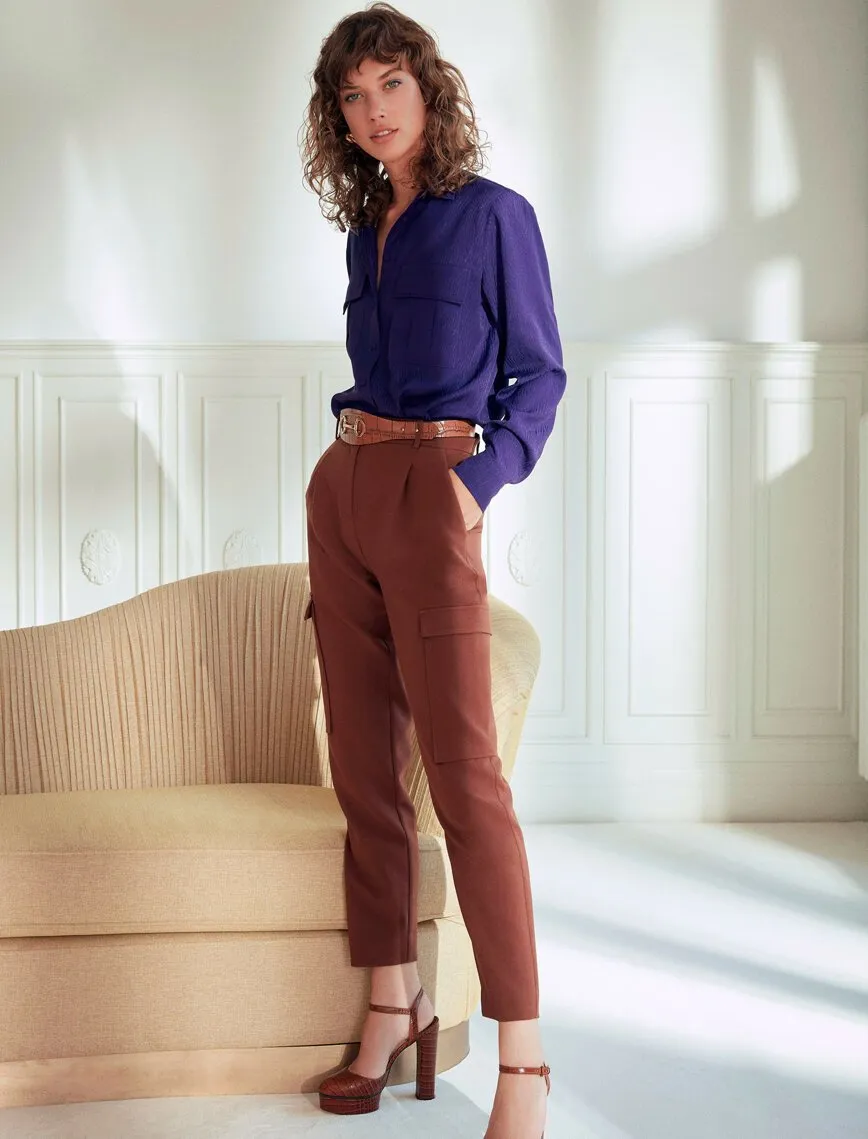 16328 Brown Pocket Detail Trousers