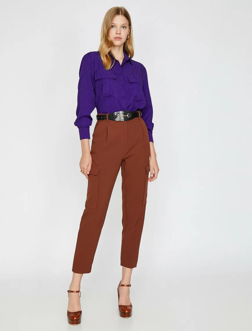 16328 Brown Pocket Detail Trousers