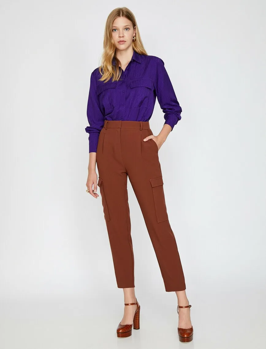 16328 Brown Pocket Detail Trousers