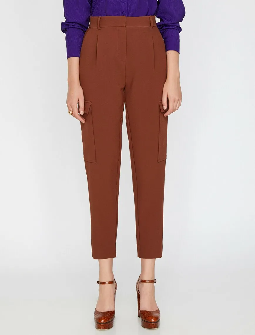 16328 Brown Pocket Detail Trousers