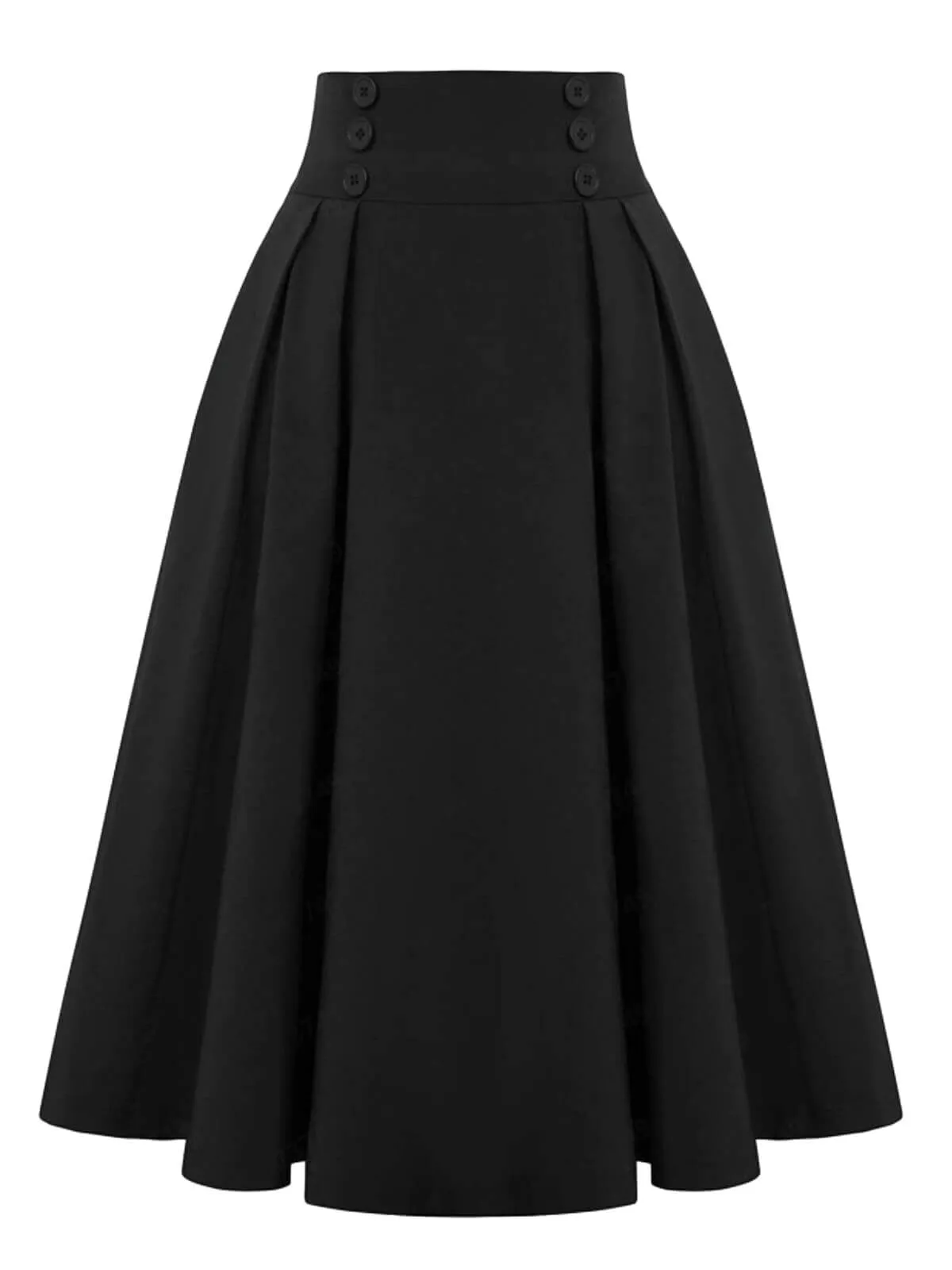 1940s Solid High-Waist Pleated Skirt