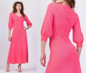 70s Picardo Knits Pink Eyelet Maxi Dress - Medium