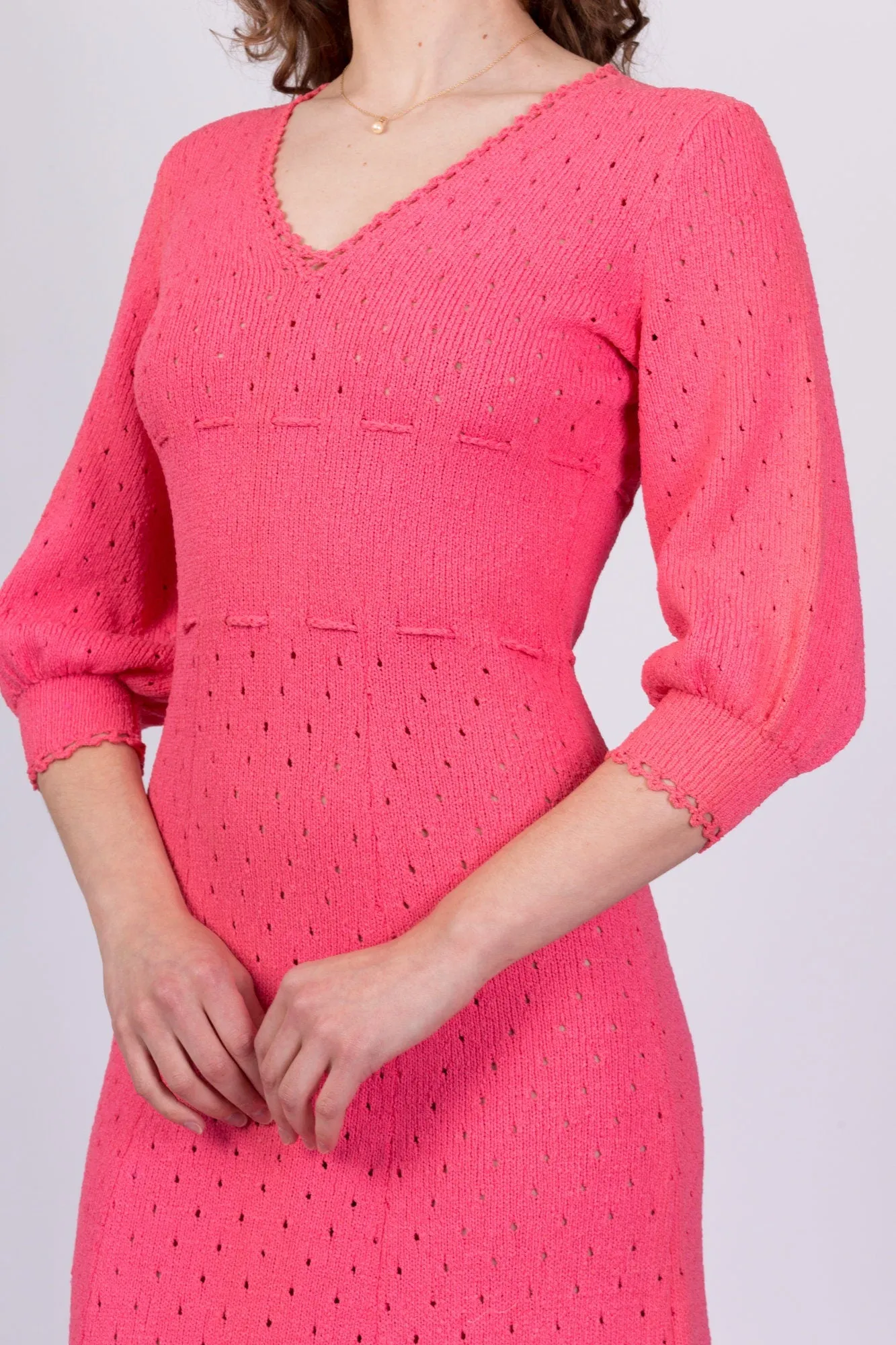 70s Picardo Knits Pink Eyelet Maxi Dress - Medium