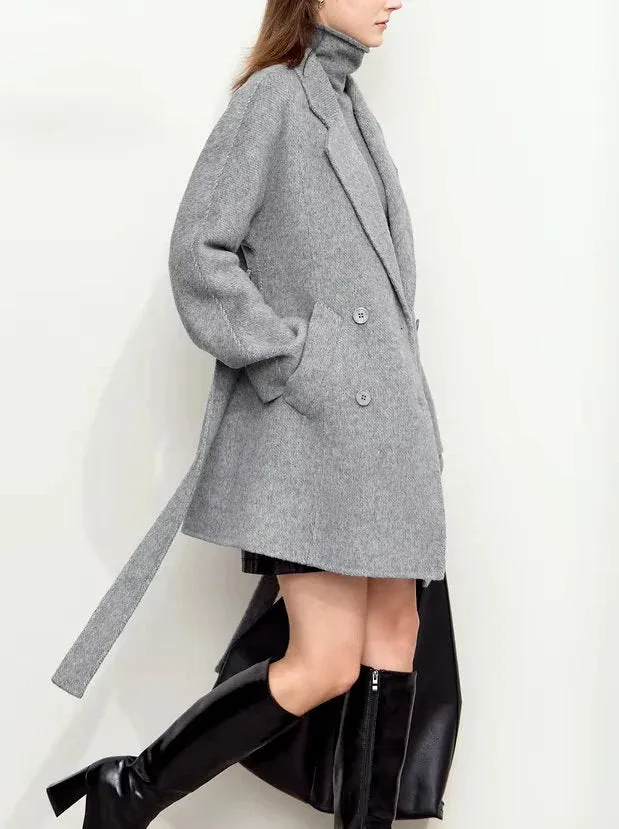 Alpaca and Wool-Blend Belted Coat in Grey