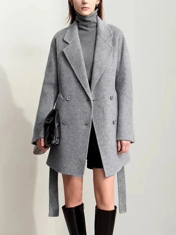 Alpaca and Wool-Blend Belted Coat in Grey