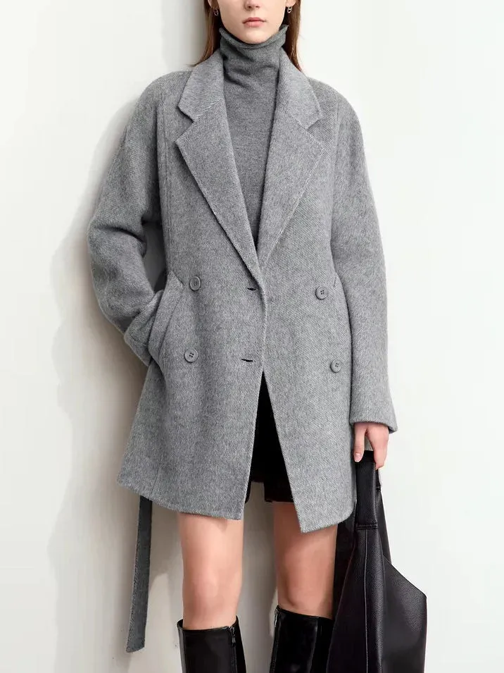 Alpaca and Wool-Blend Belted Coat in Grey