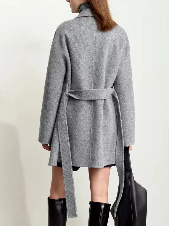 Alpaca and Wool-Blend Belted Coat in Grey