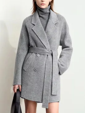 Alpaca and Wool-Blend Belted Coat in Grey