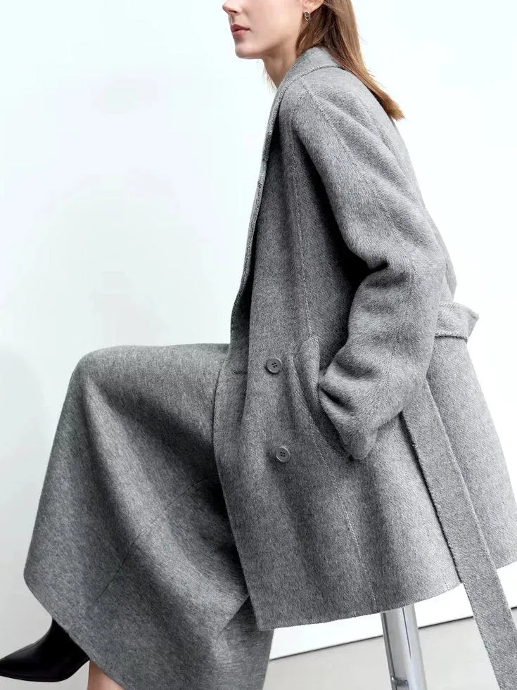 Alpaca and Wool-Blend Belted Coat in Grey