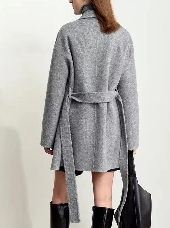 Alpaca and Wool-Blend Belted Coat in Grey