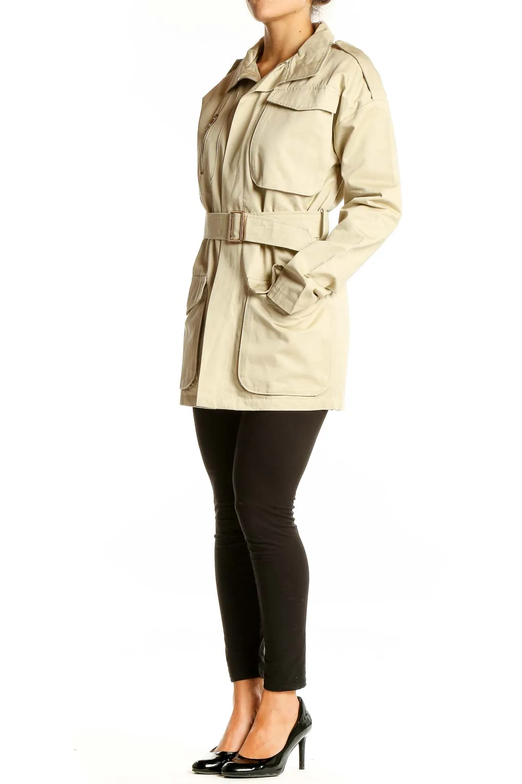 Beige Belted Utility Coat