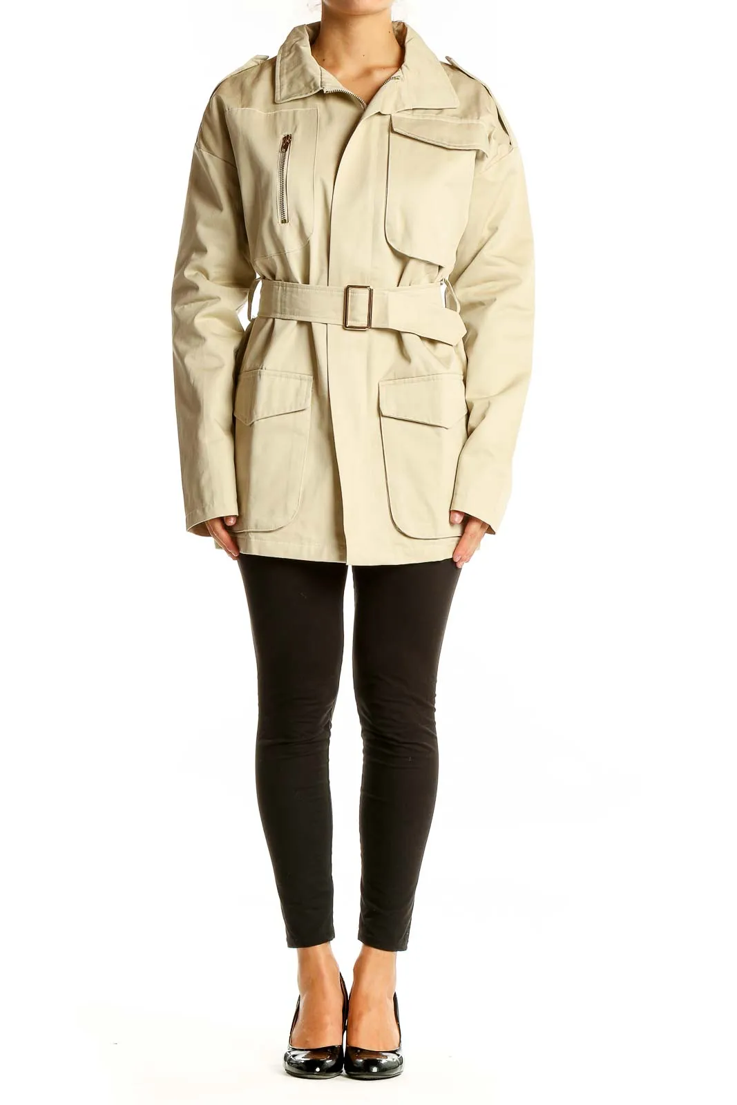 Beige Belted Utility Coat