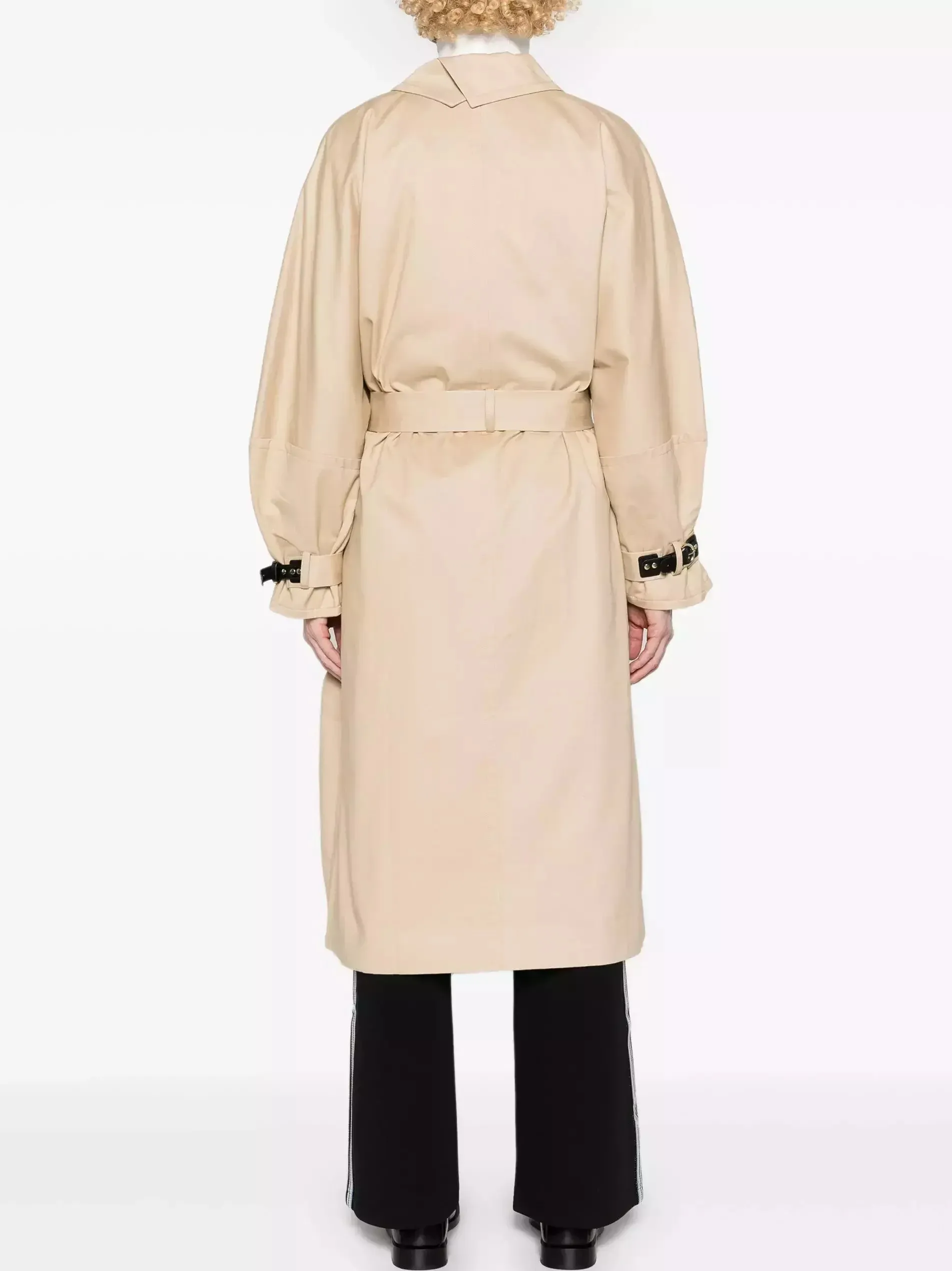 Belted Double-Buckled Long Trench Coat