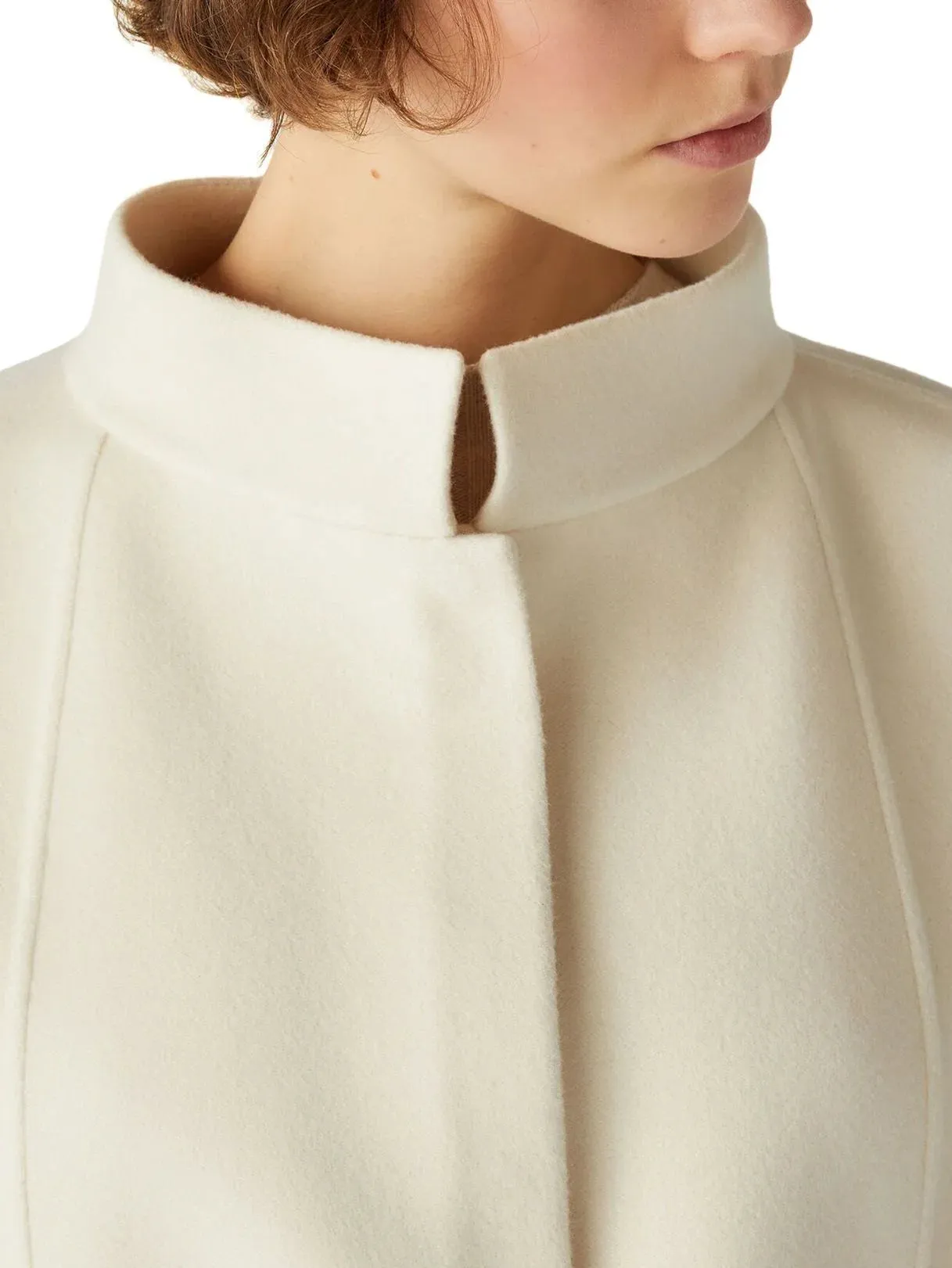 Belted Short Cape Coat with Mock Neck in White