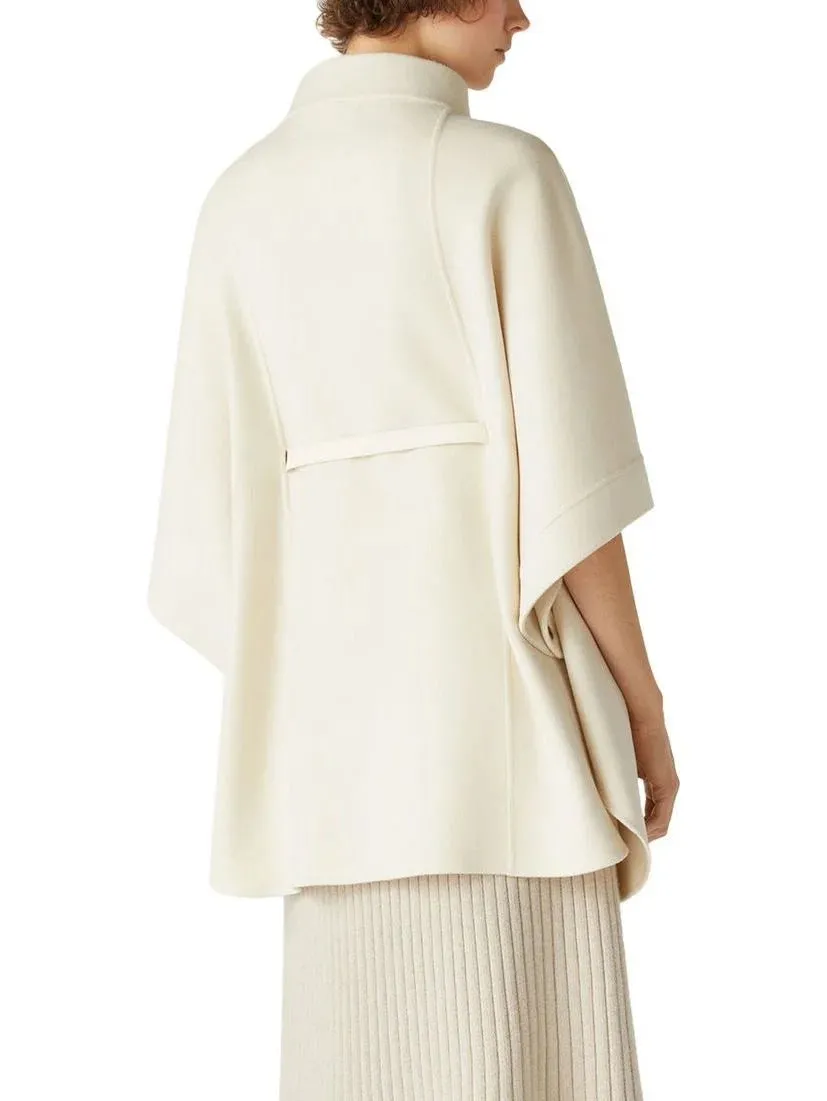 Belted Short Cape Coat with Mock Neck in White