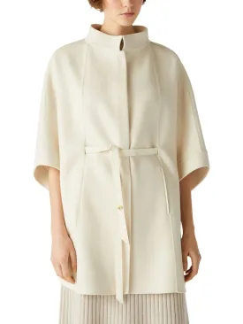 Belted Short Cape Coat with Mock Neck in White