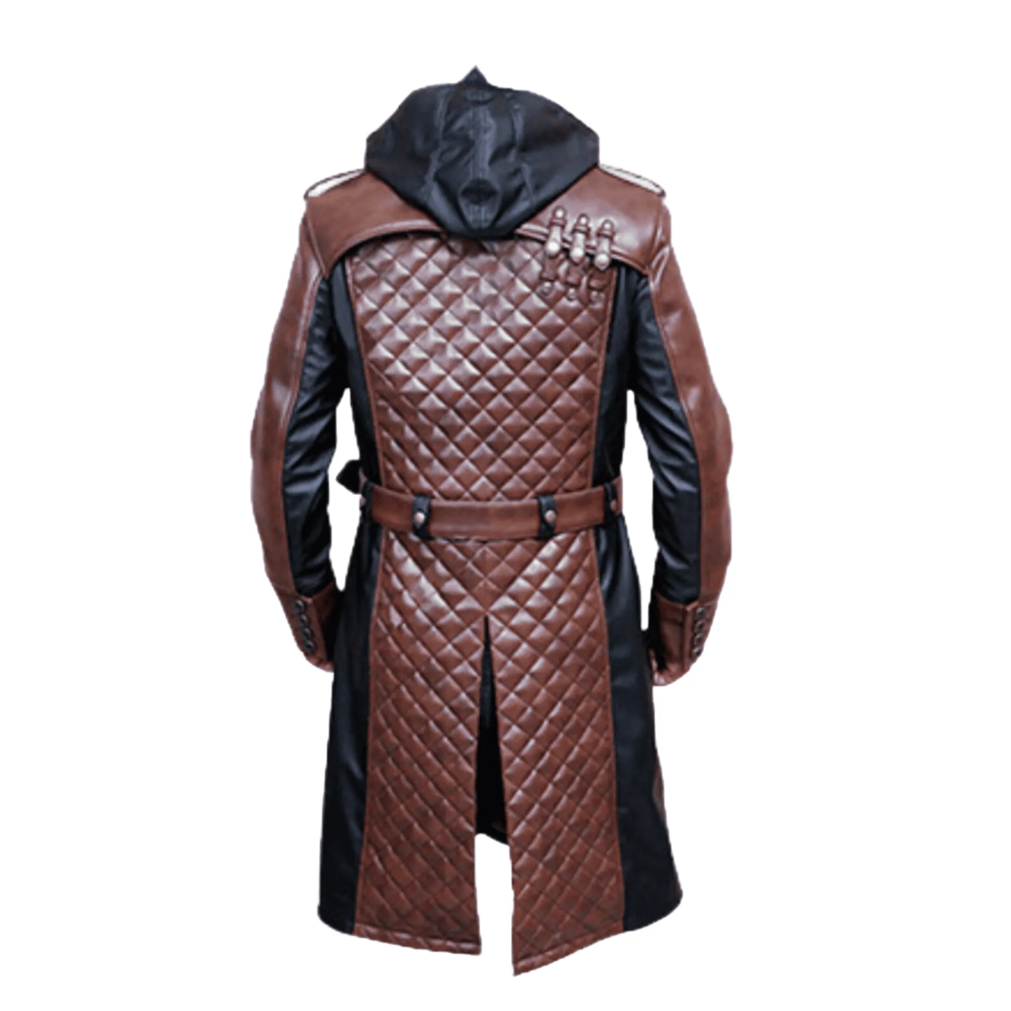 Black and Brown Leather Trench Coat for Men