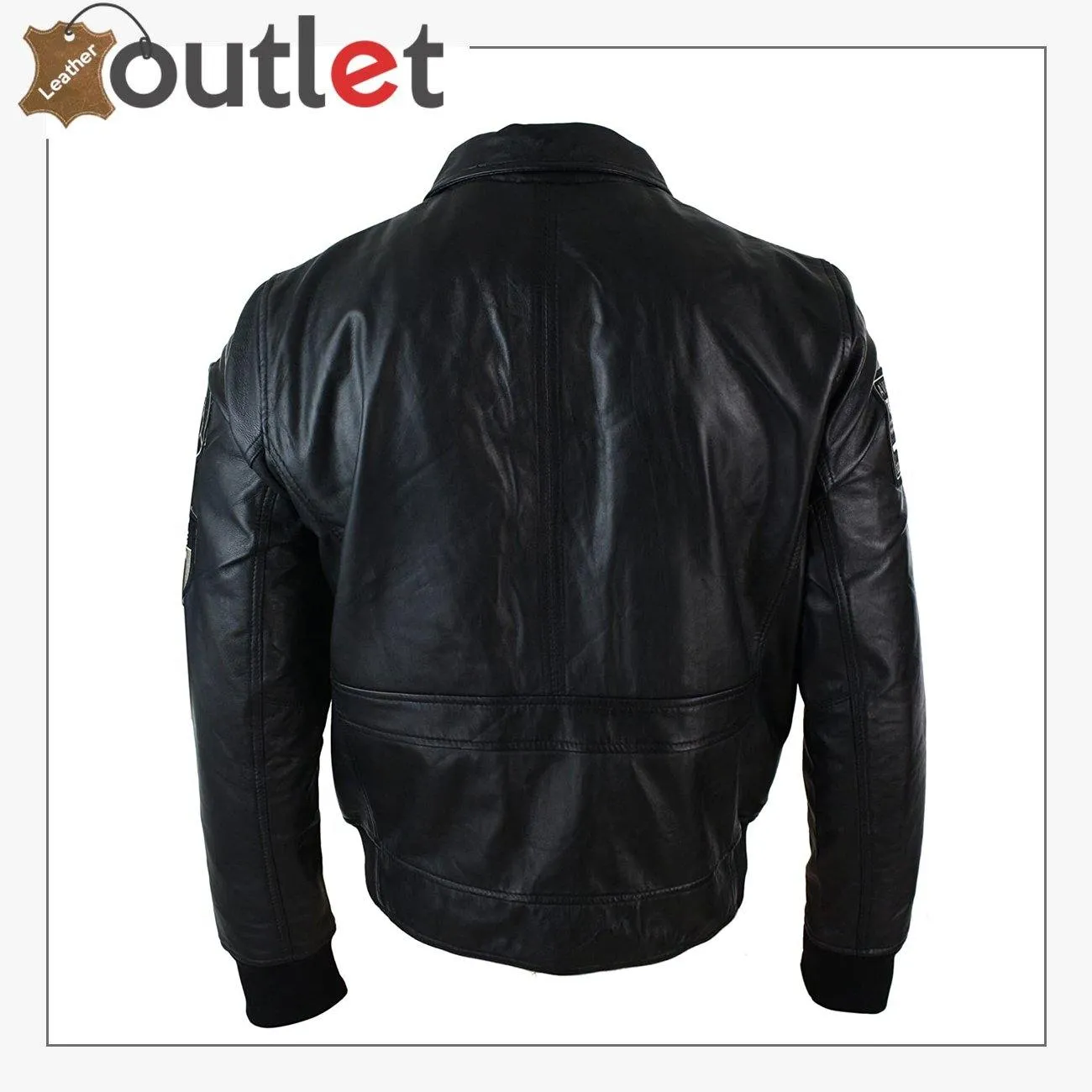 Black Mens Real Leather Bomber Badge Air Force Pilot Flying Jacket