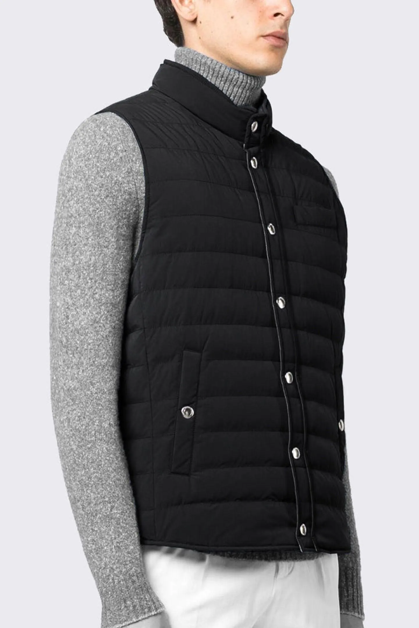 Black Puffer Sleeveless Jacket With Flap