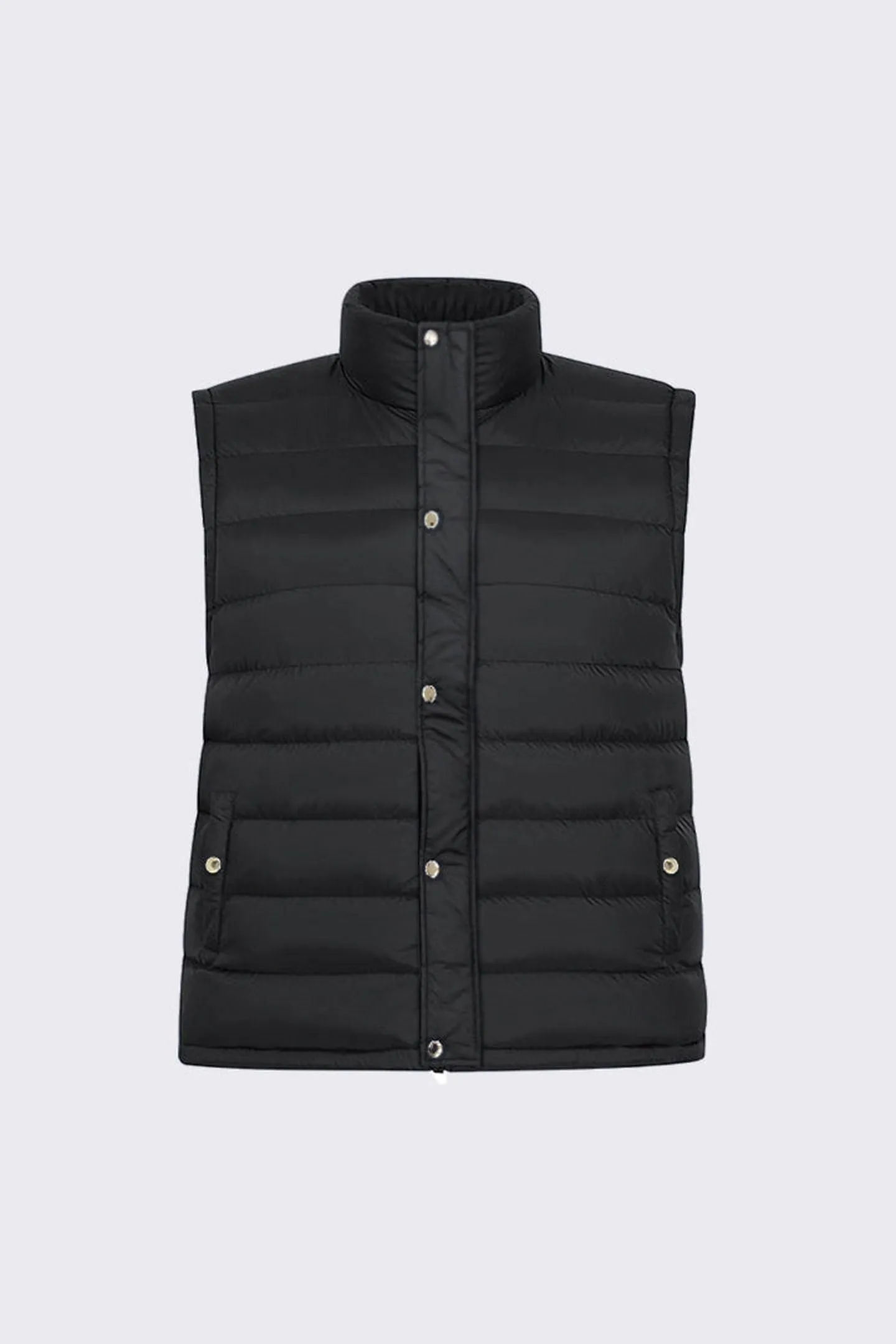 Black Puffer Sleeveless Jacket With Flap