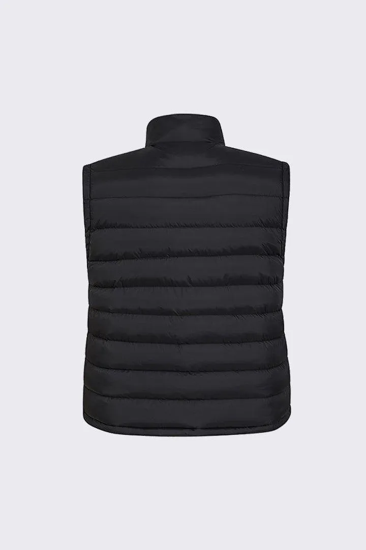 Black Puffer Sleeveless Jacket With Flap