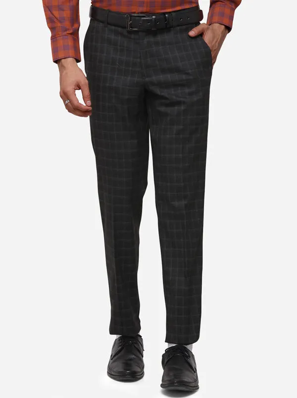 Black Super Slim Fit Checked Formal Trouser | Greenfibre