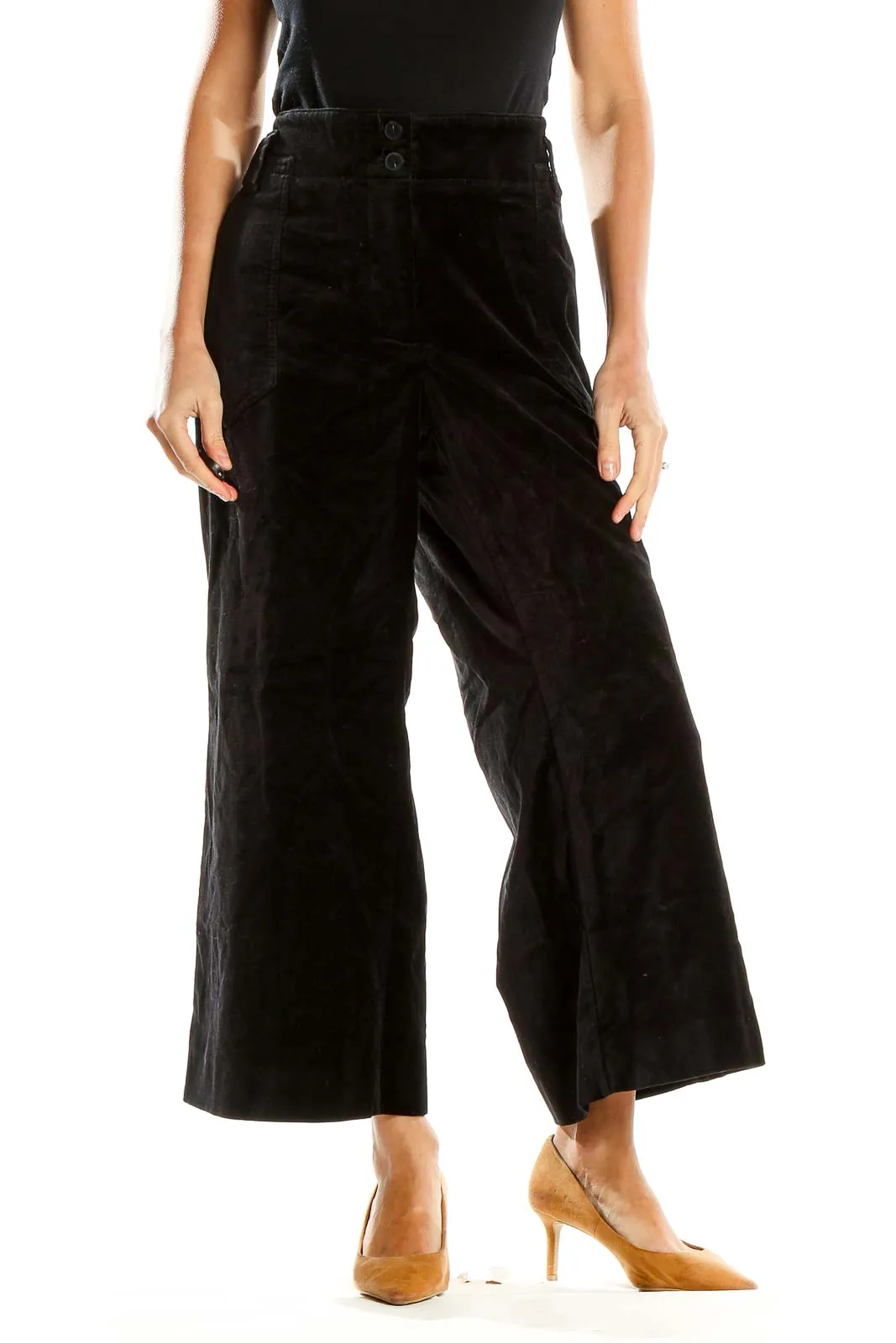 Black Textured Wide Leg Trousers