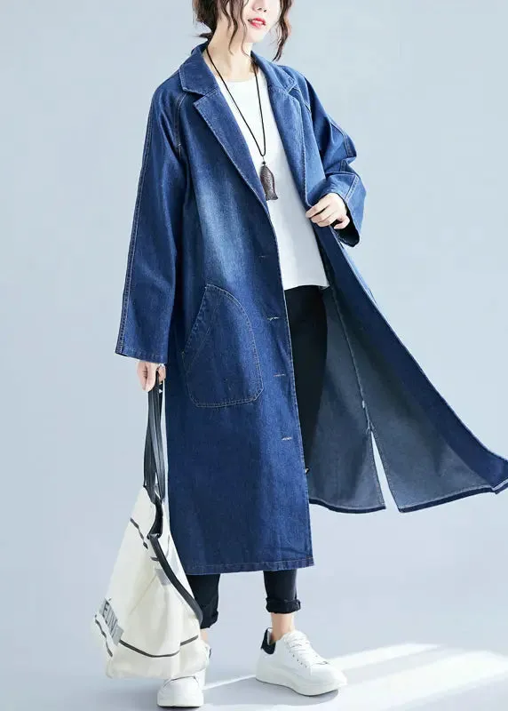 Blue Denim Trench Coats Oversized Pockets Fall LY8696