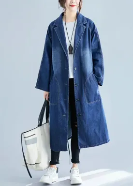 Blue Denim Trench Coats Oversized Pockets Fall LY8696