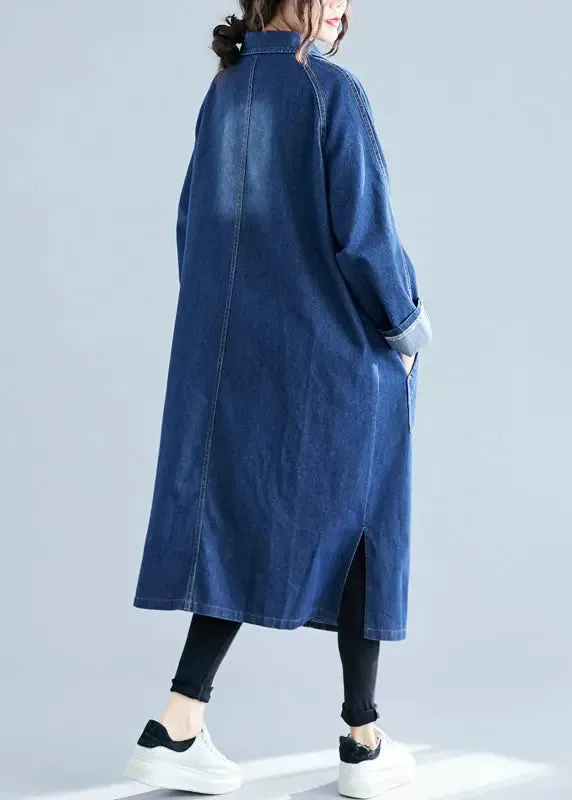 Blue Denim Trench Coats Oversized Pockets Fall LY8696