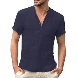 Breathable Pure Cotton Linen Short Sleeve Summer T-Shirt for Men