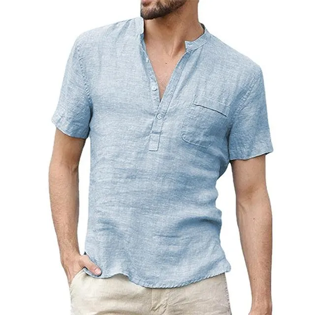 Breathable Pure Cotton Linen Short Sleeve Summer T-Shirt for Men