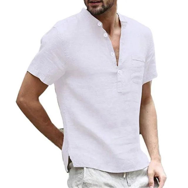 Breathable Pure Cotton Linen Short Sleeve Summer T-Shirt for Men