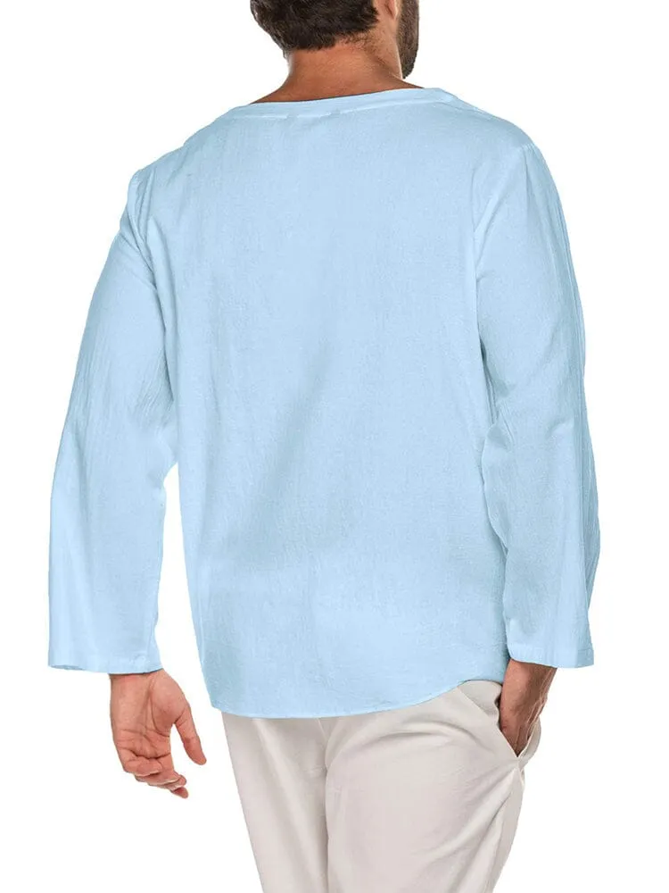 Breathable Solid Drawstring Cotton Linen Shirt (US Only)