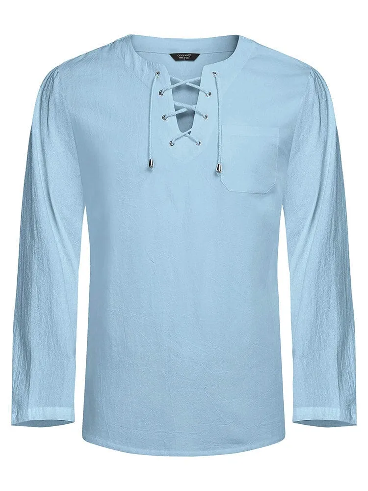 Breathable Solid Drawstring Cotton Linen Shirt (US Only)