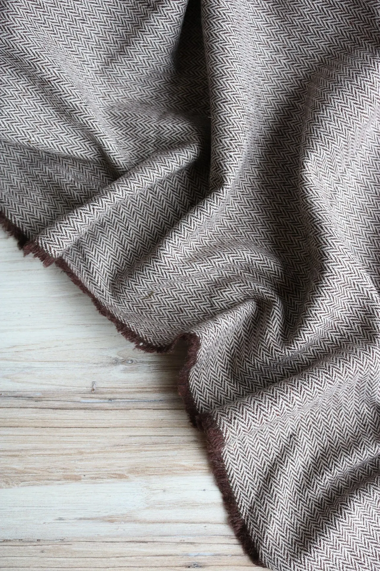 Brown & Ivory Mini Herringbone Wool Coating