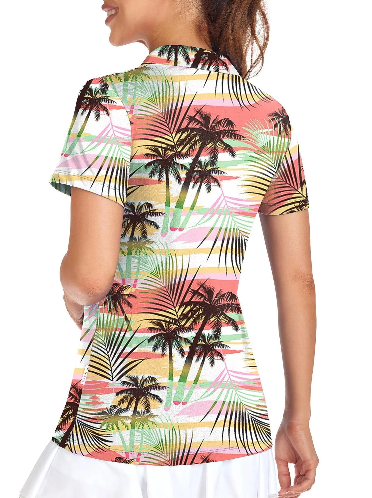 Brown Coconut Tree on Color Background V-neck Short-sleeve Golf Polo for Women