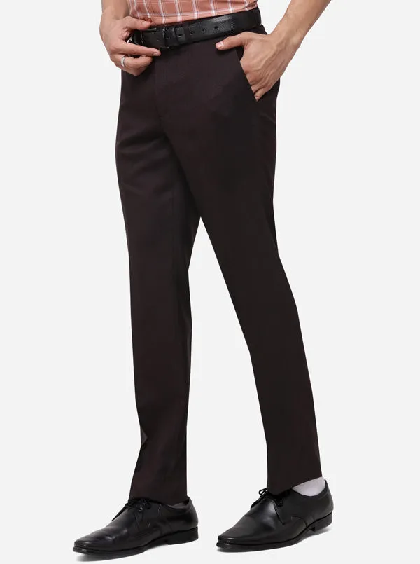 Brown Slim Fit Solid Formal Trouser | Metal