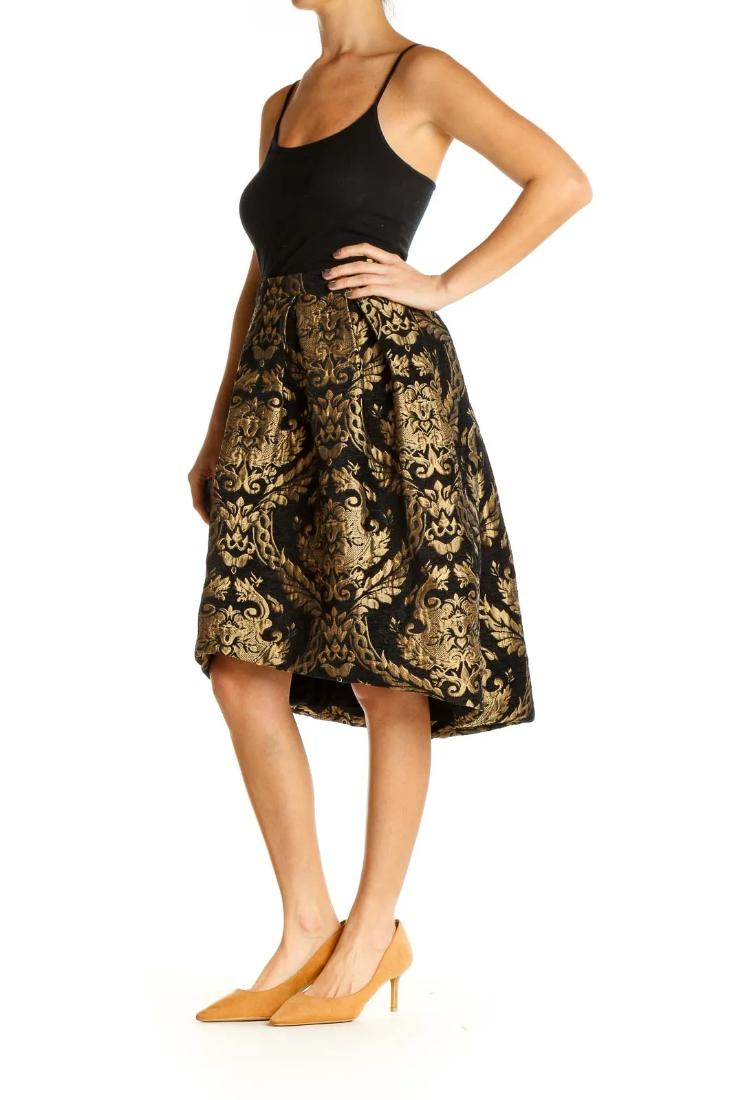 Brown Textured Retro A-Line Skirt