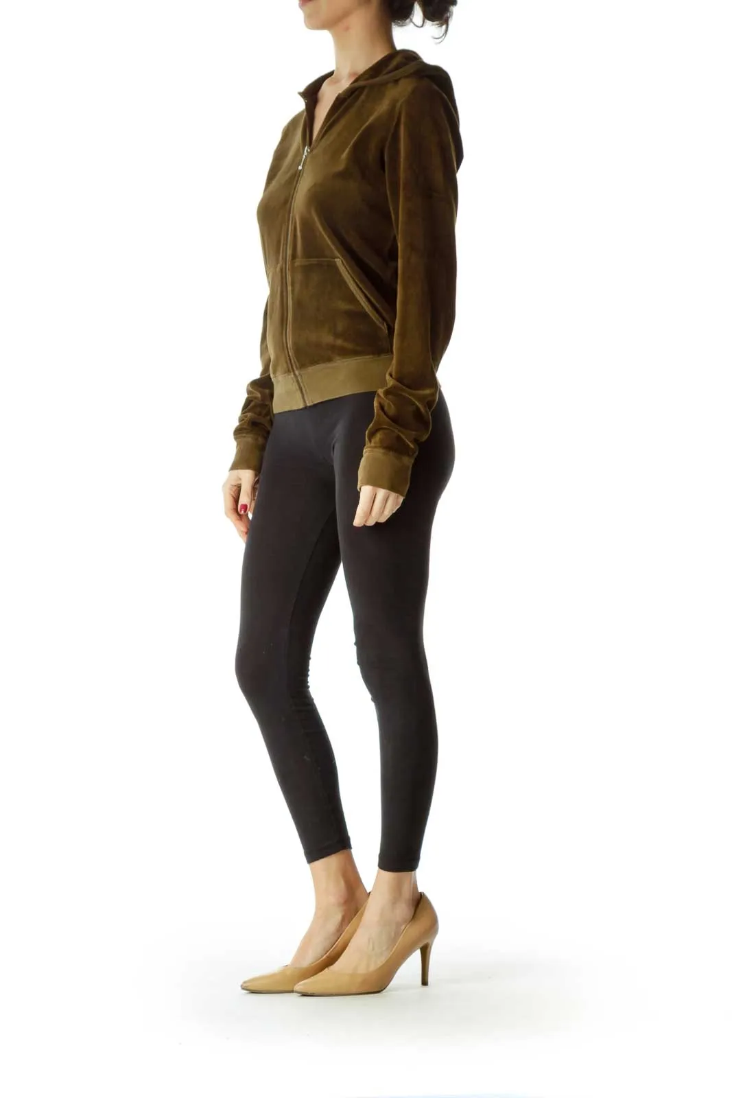 Brown Velvet Hooded Sweater