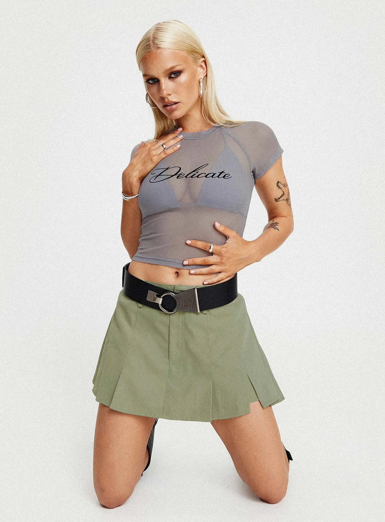 Calianna Pleated Mini Skort Green