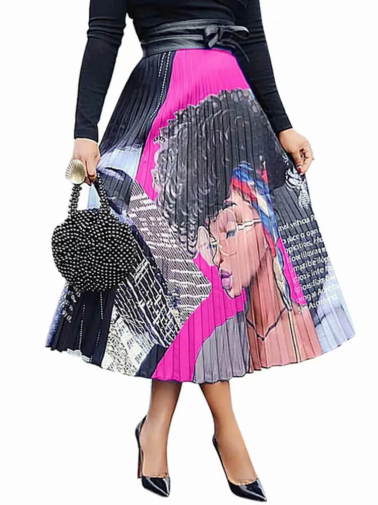 Cartoon Printed High Waist  Midi Dress