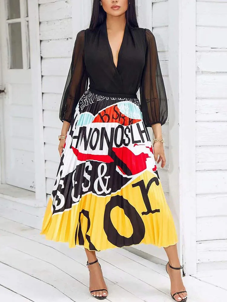 Cartoon Printed High Waist  Midi Dress