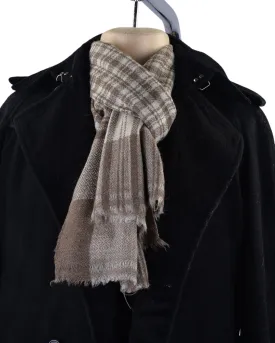 Cashmere Wool Scarf Brown Off-White Checks With Self Design