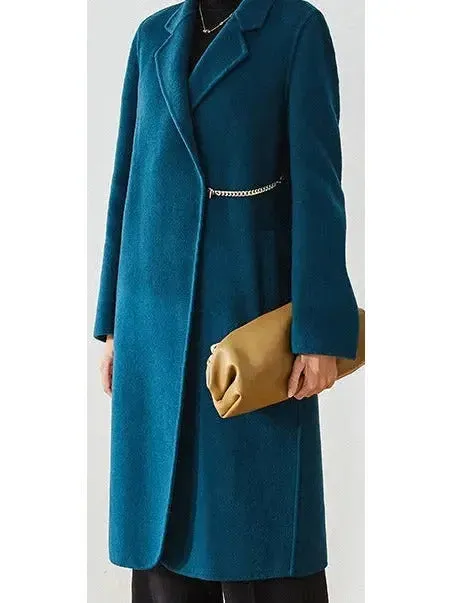 Chain-Embellished Wool Coat - Black, Dark Turquoise or Cream