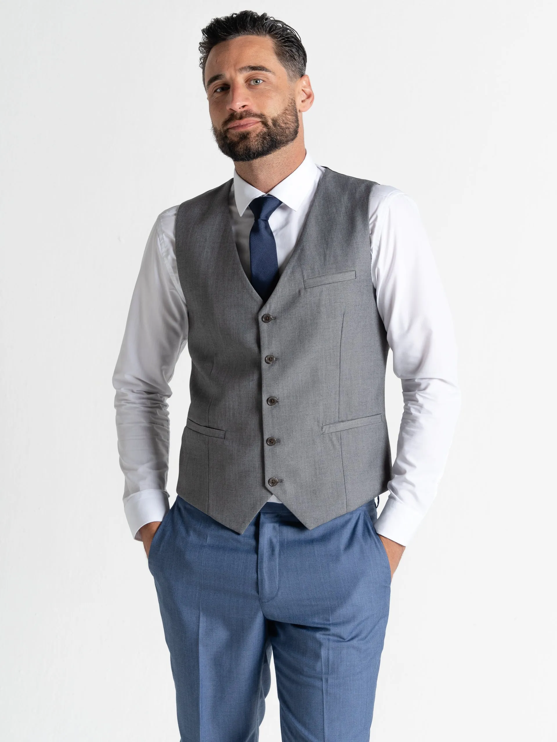 CHARLIE MAX BLUE BLAZER WITH GREY WAISTCOAT