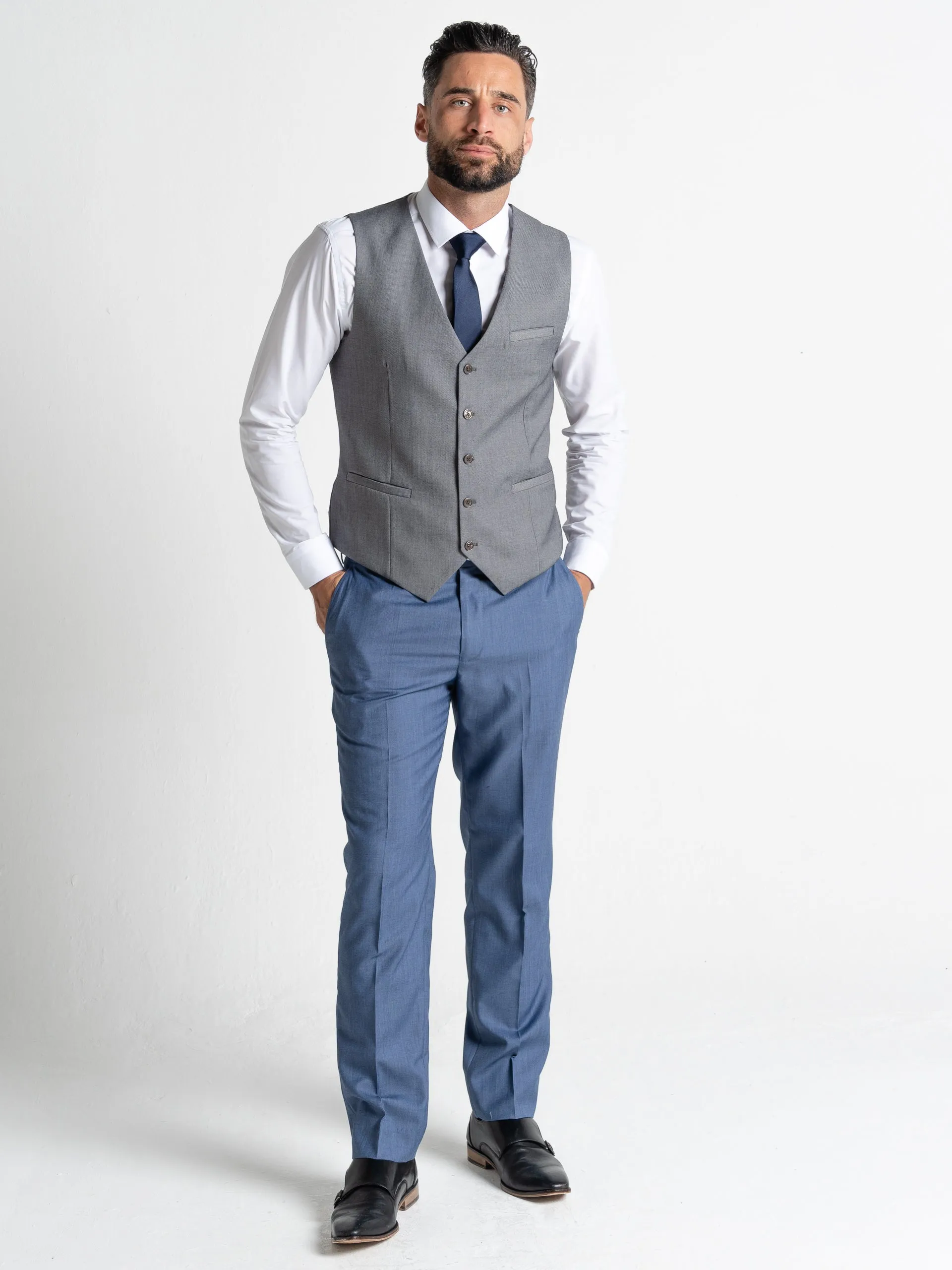 CHARLIE MAX BLUE BLAZER WITH GREY WAISTCOAT