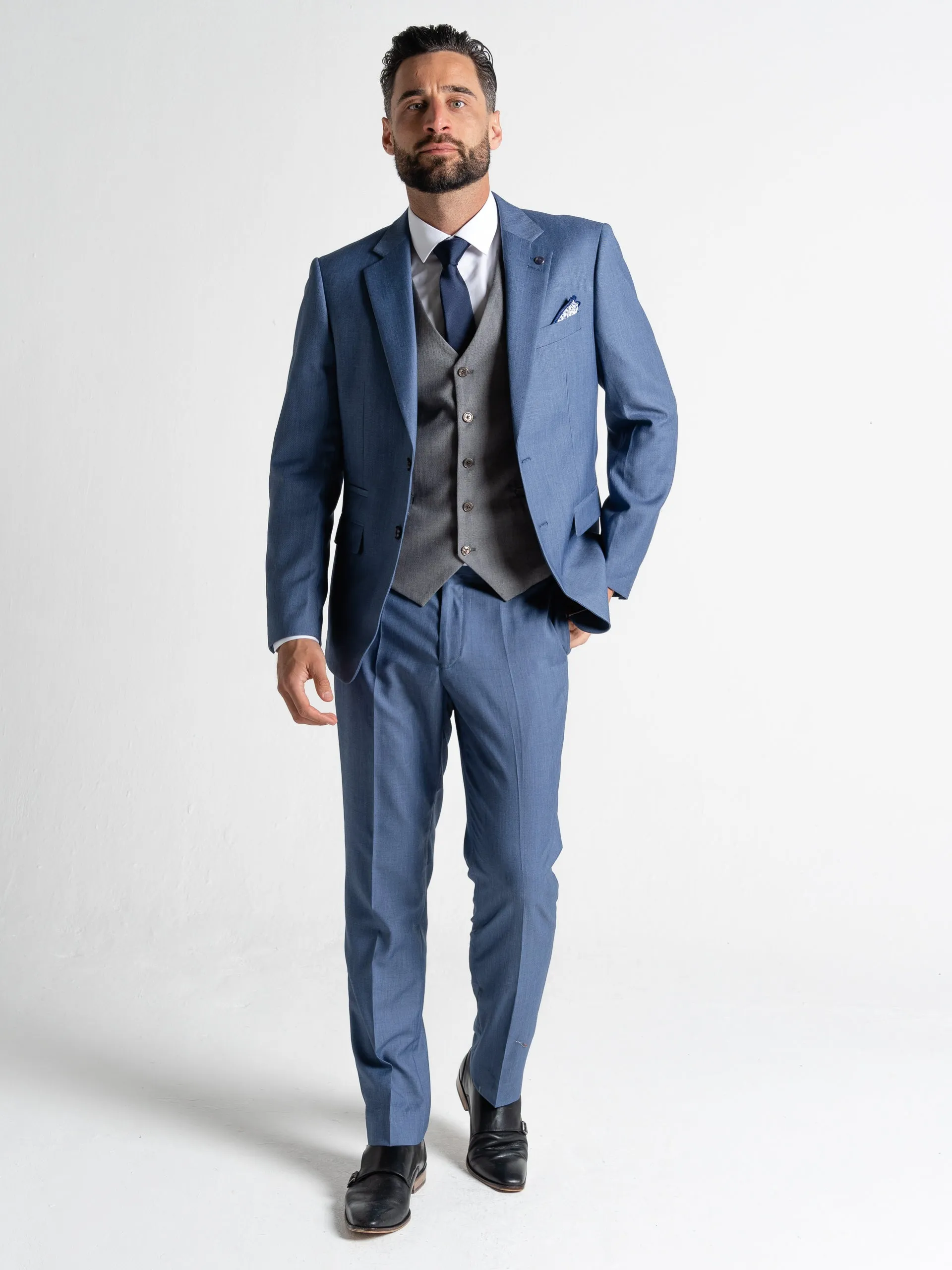 CHARLIE MAX BLUE BLAZER WITH GREY WAISTCOAT