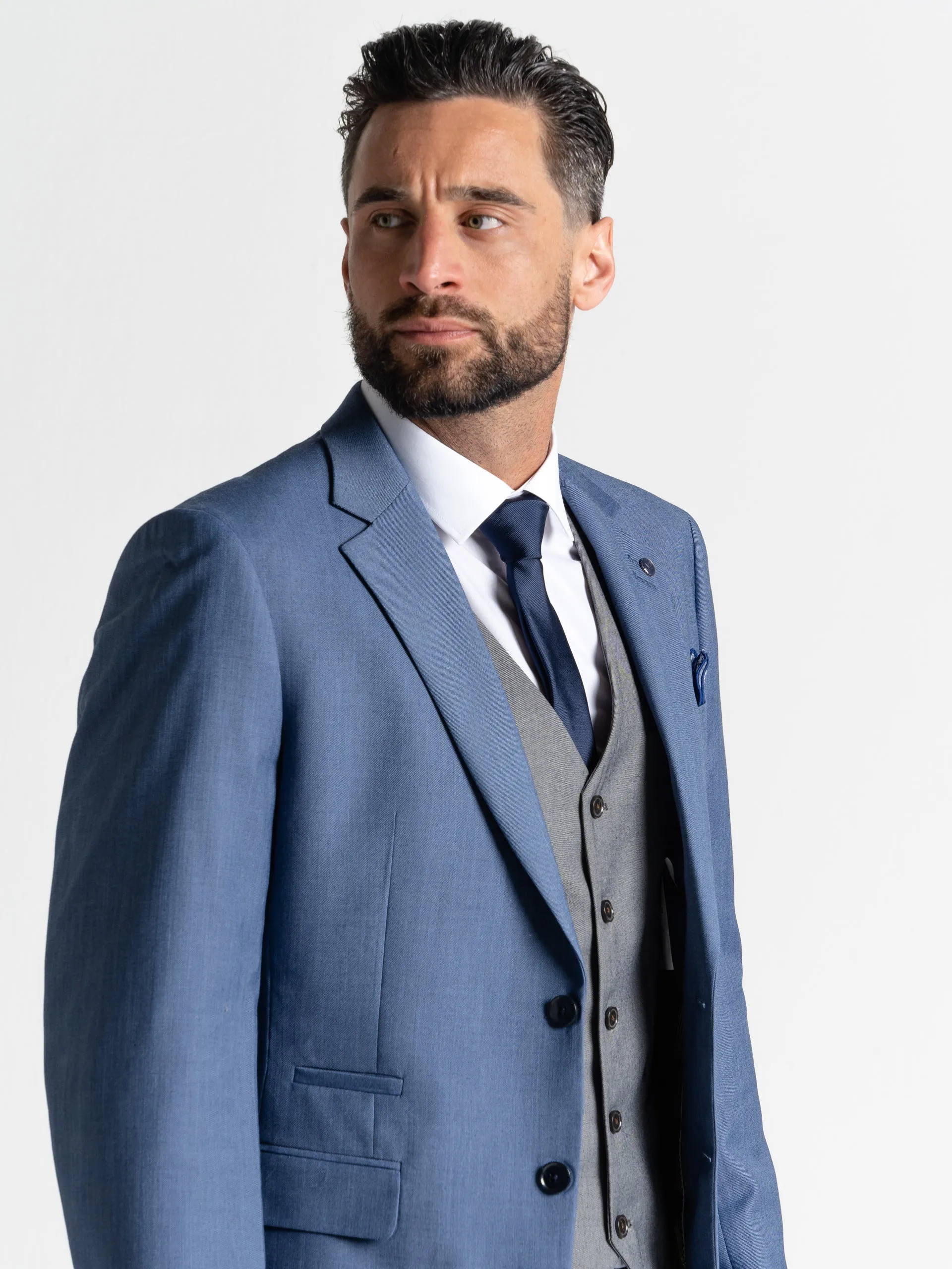 CHARLIE MAX BLUE BLAZER WITH GREY WAISTCOAT